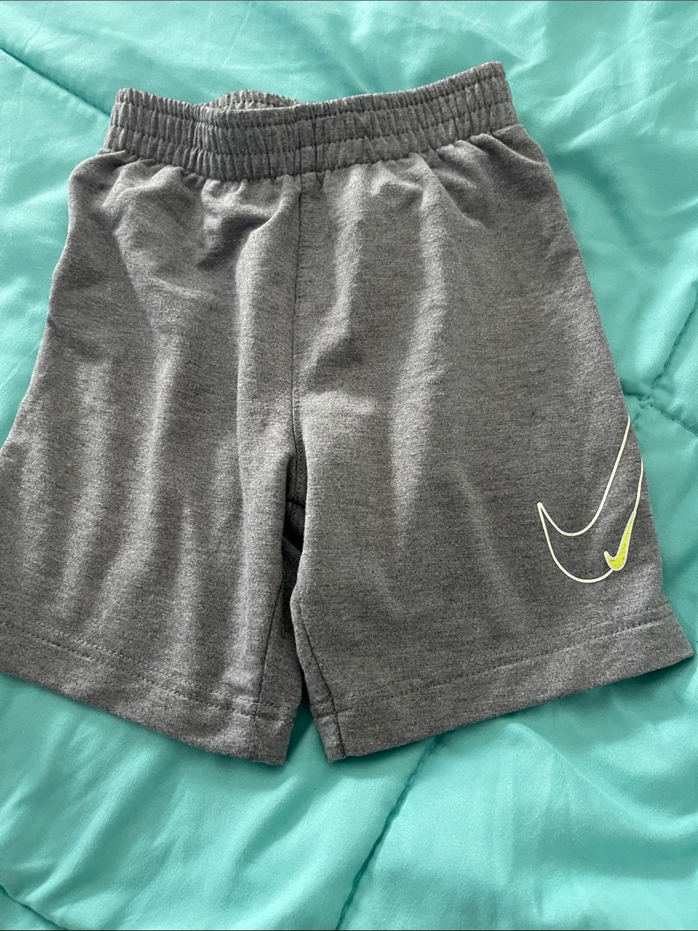 Nike Gray Kids Athletic Shorts with Neon Swoosh